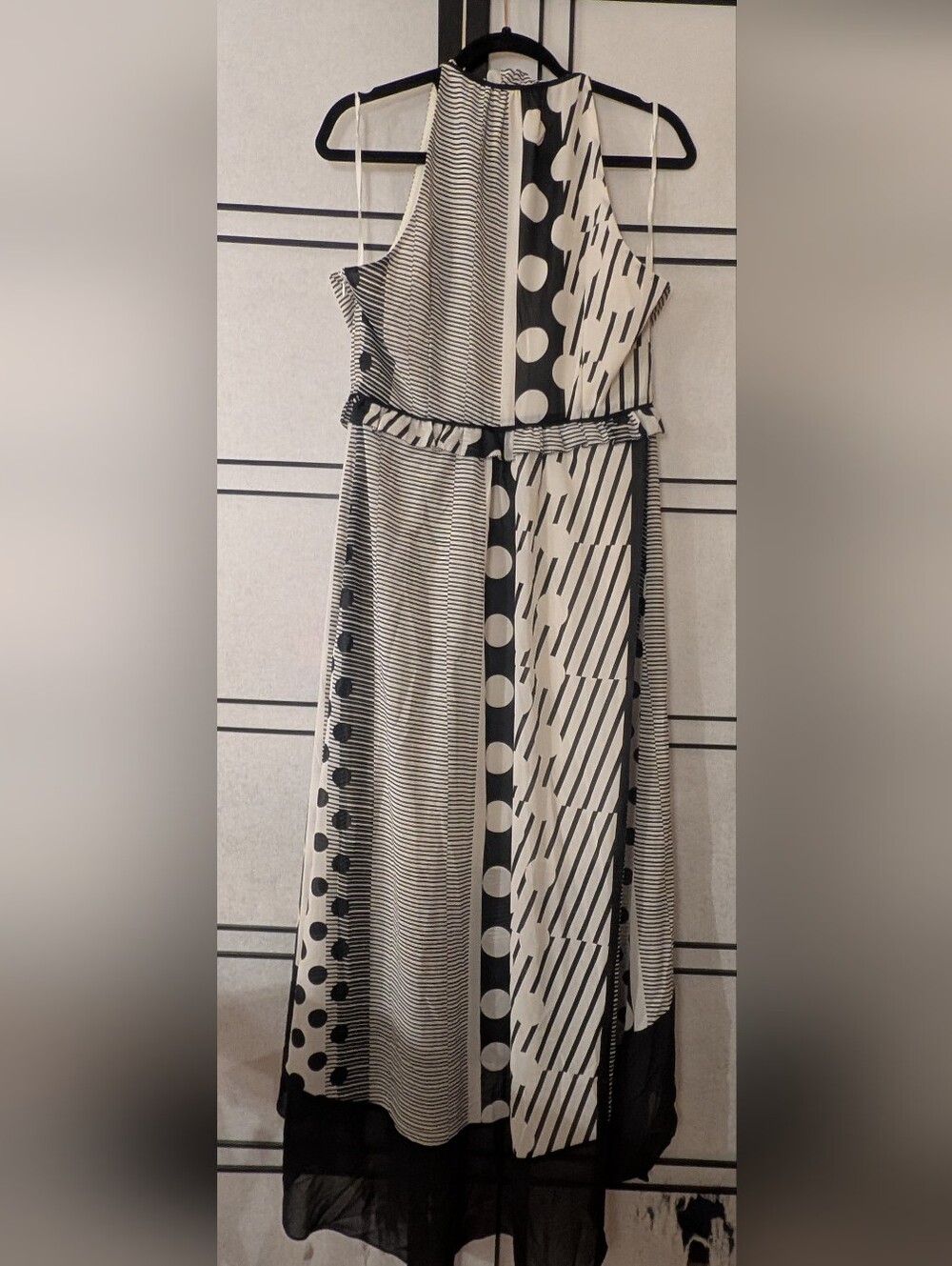 Maeve Anthropologie Black White Mixed Print Halter Hi-Low Maxi Dress - Picture 3 of 6